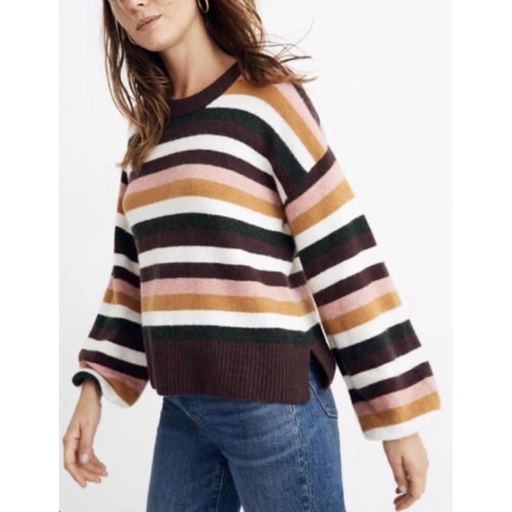 Madewell Payton Striped Sweater L Wool Alpaca Chunky Knit Coziest Yarn Boho